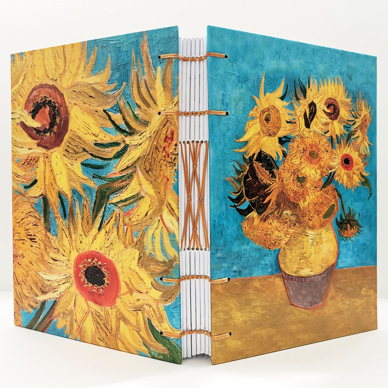 Χειροποίητo Σημειωματάριo με Βυζαντινή Βιβλιοδεσία - Vincent van Gogh - Vase with twelve sunflowers