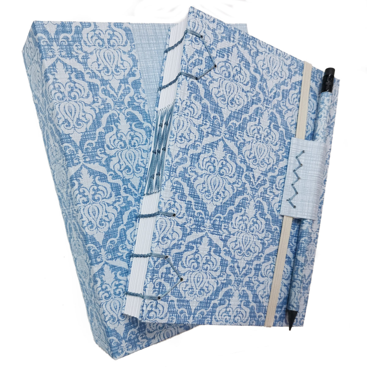 Premium Χειροποίητo Σημειωματάριo σε κασετίνα - Light Blue Damask Flower