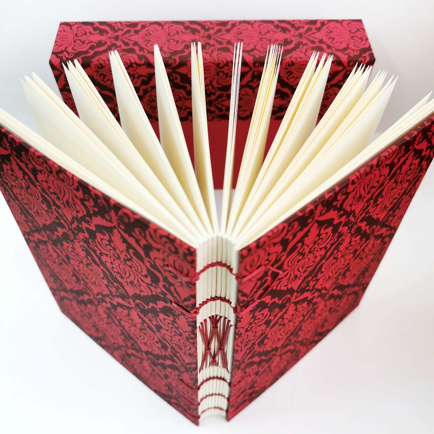 Premium Χειροποίητo Σημειωματάριo σε κασετίνα - Black Flower damansk on red