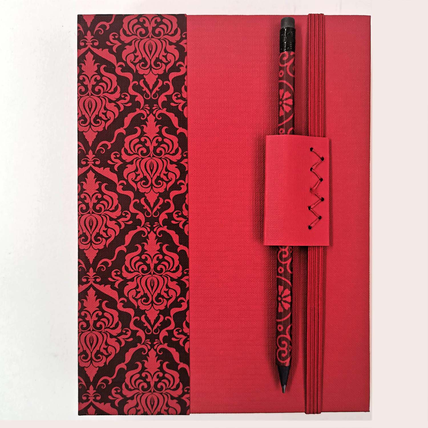 Premium Χειροποίητo Σημειωματάριo σε κασετίνα - Black Flower damansk on red