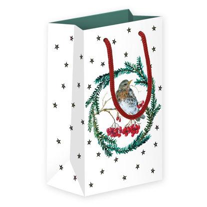 Χριστουγεννιάτικη τσάντα δώρου - Κοκκινολαίμης σε στεφάνι