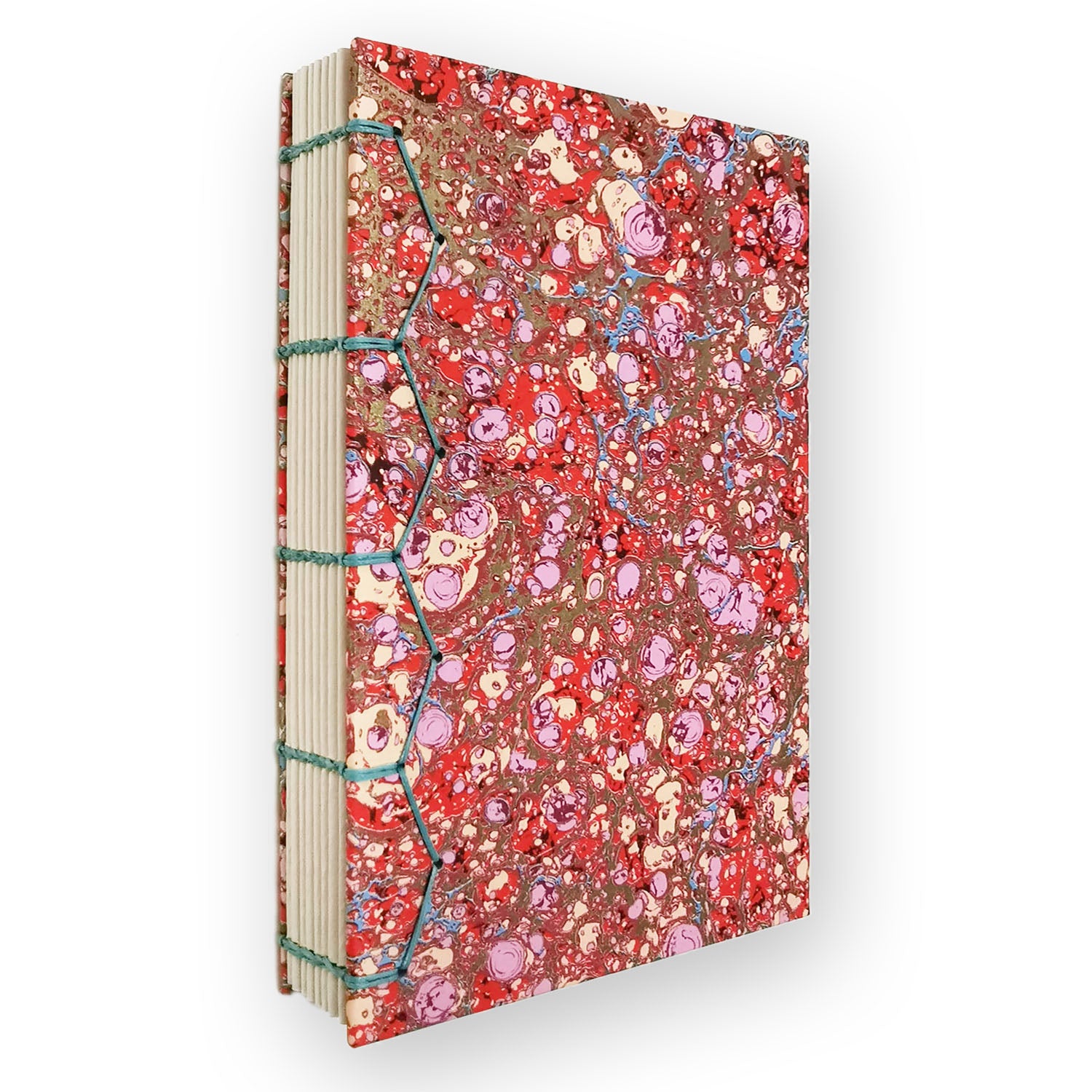 Handmade Notebook with Byzantine Binding - Marble Paste Red