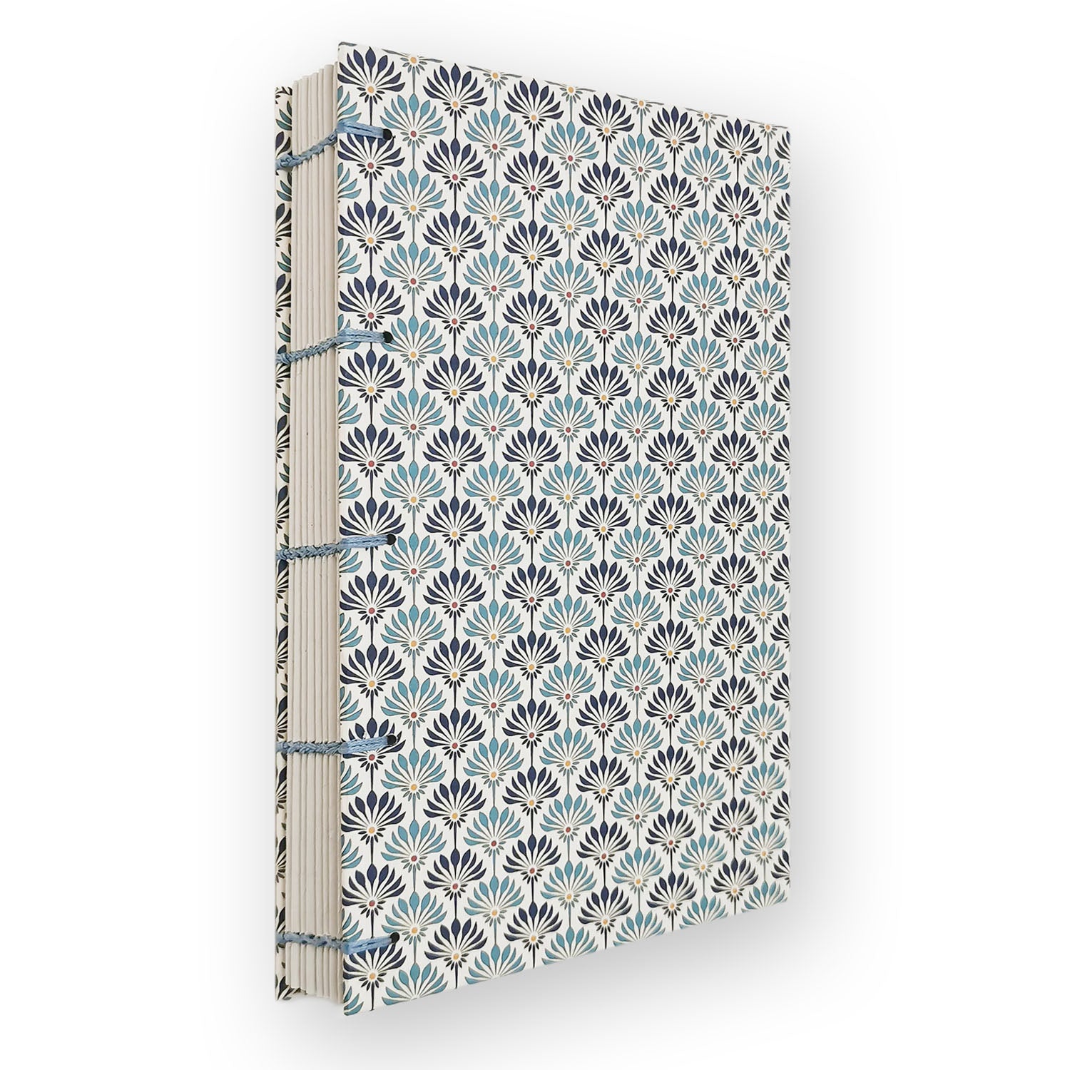 Χειροποίητo Σημειωματάριo με Βυζαντινή Βιβλιοδεσία - Μπλε Άνθη