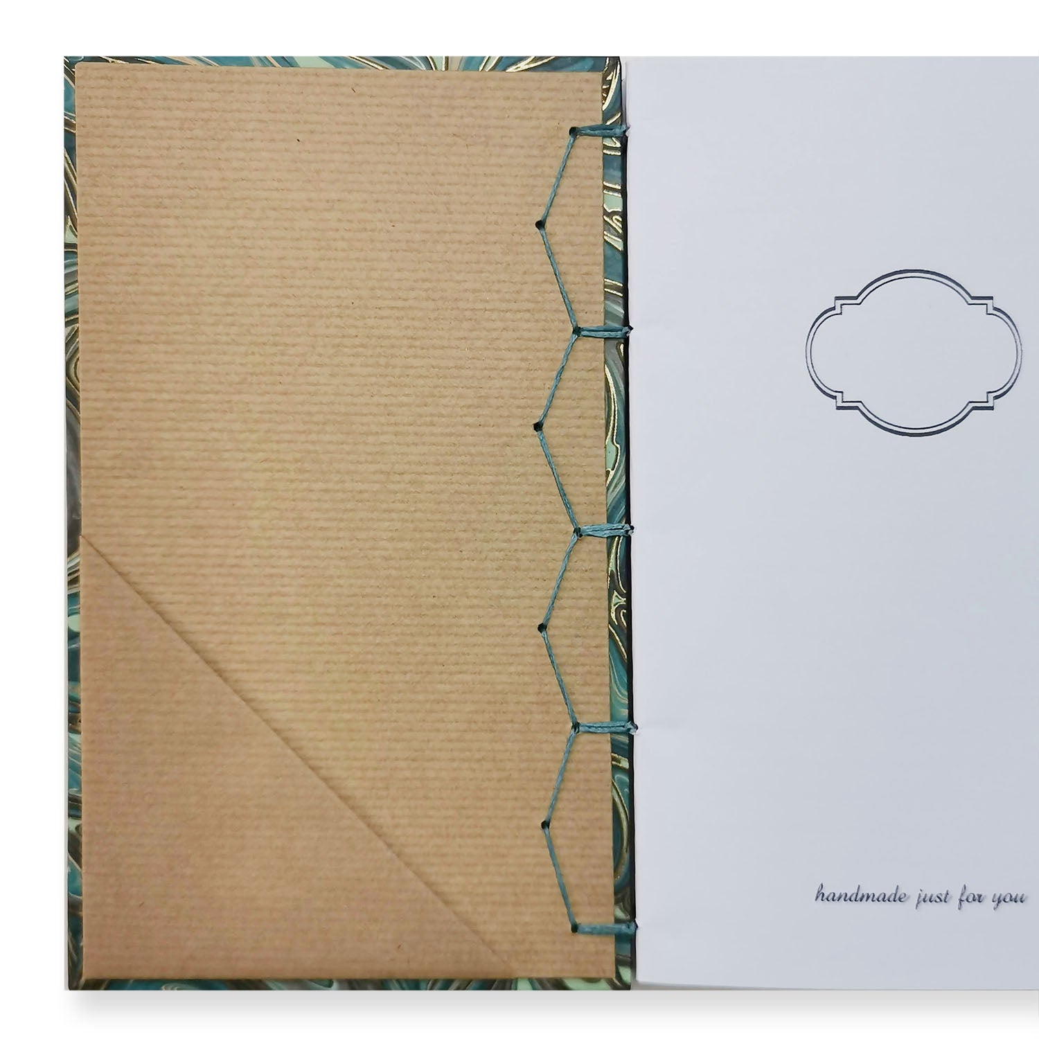 Handmade Notebook with Byzantine Binding - Emerald Marble Paste