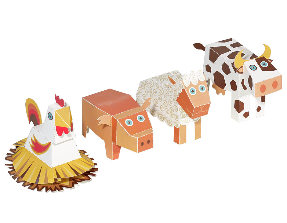 Set of 4 farm animals - Paper Toy