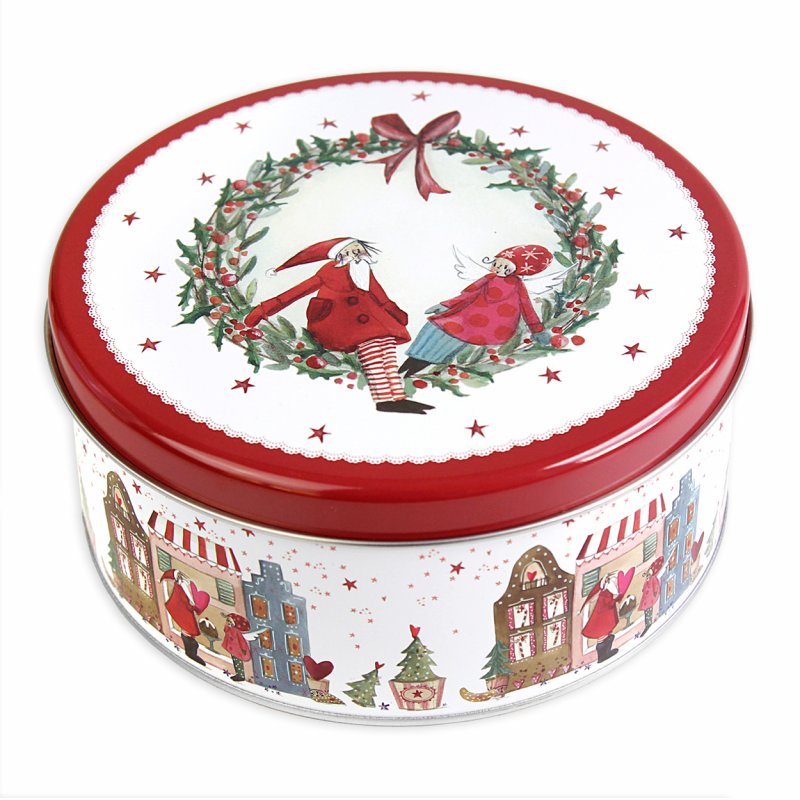 Large Christmas metal box - Santa Claus and Little Angel in a wreath